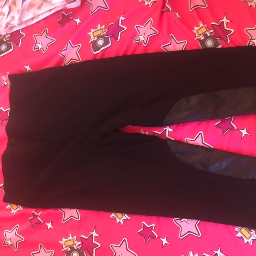 Aqua faux leather adorned black leggings